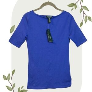 Lauren Ralph Lauren NWT Cotton Boatneck Classic Shirt in Empress Blue- Size PS